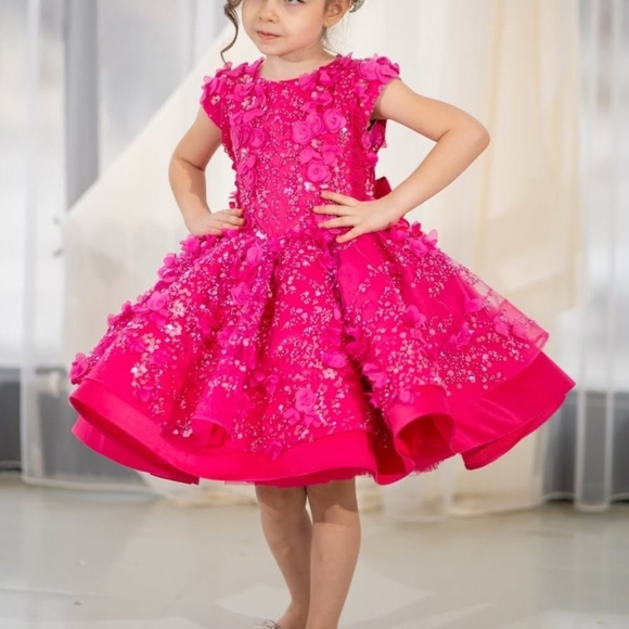 Vibrant Pink Floral Girl's Birthday Dress